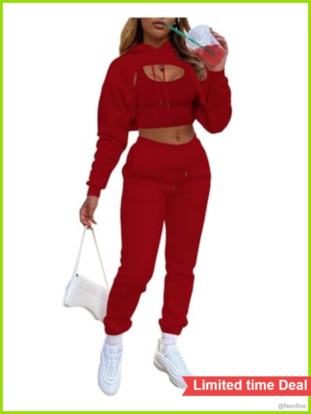 3 Piece Outfits Women Pullover Hoodie Tank Crop Top Jogger Sweatsuit Lounge Set